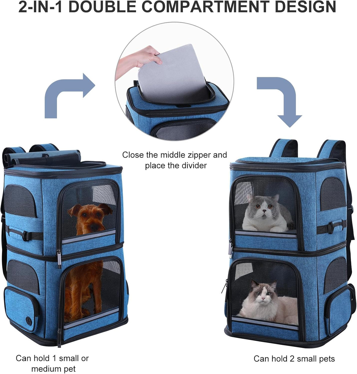 Double Cat Carrier for 2 Cats,Dog Backpack Carrier for Medium Dogs,Double Compartment Pet Carrier Backpack for Dual Pets,for Outdoor Traveling/Stroll and Picnic - PuriLite