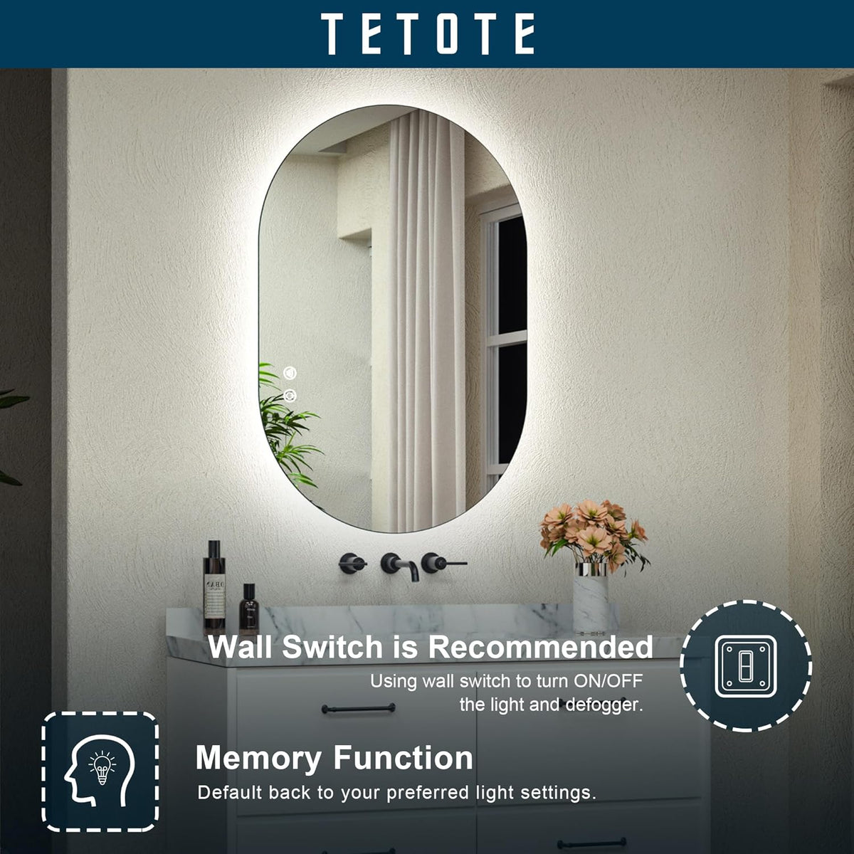 TETOTE 28 Inch Round LED Bathroom Vanity Mirror, Anti-Fog Dimmable Lights IP54 Waterproof Circle Makeup Wall Mounted Mirror - PuriLite
