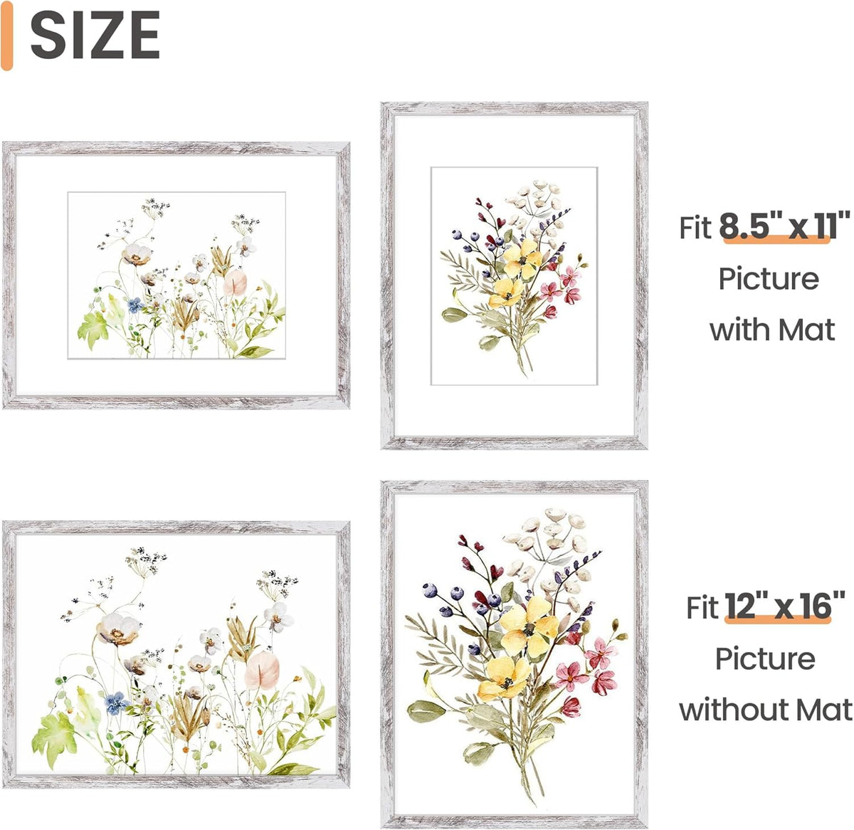 upsimples 11x14 Picture Frame, Display Pictures 8x10 with Mat or 11x14 Without Mat, Wall Hanging Photo Frames, Black - PuriLite