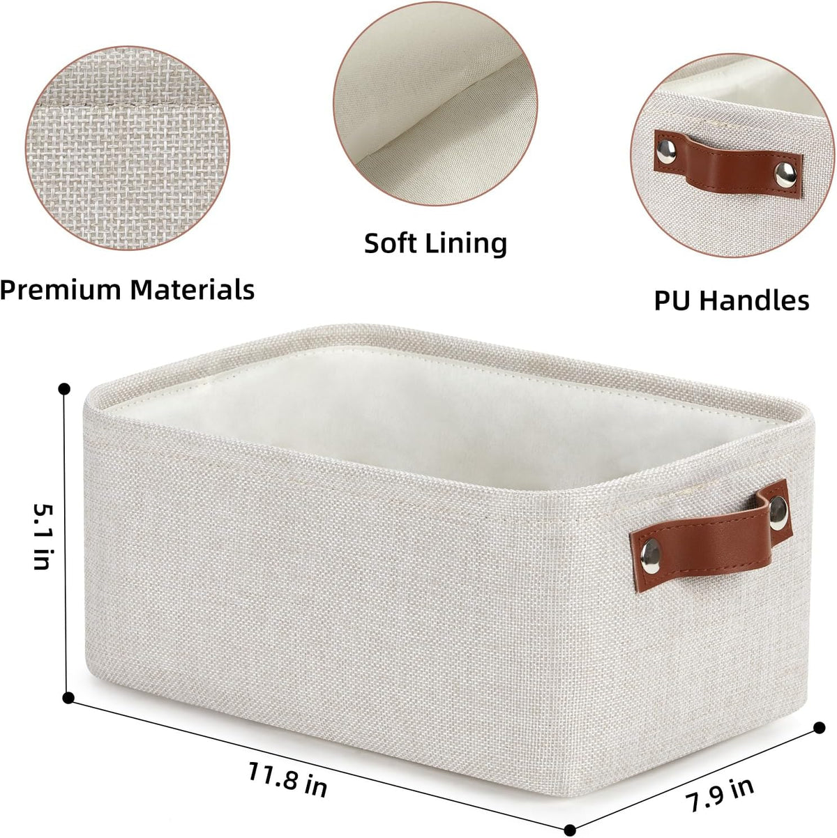 DULLEMELO Storage Baskets for Shelves, Fabric Collapsible Rectangular Storage Bins for Shelves, Closets, Nursery, Home, Office, Empty Gift Baskets (White&Teal) - PuriLite