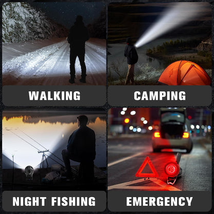 FORTO Rechargeable Spotlight 5000LM, IPX7 Waterproof Flashlight with 5200mAh Long-Lasting Battery, 7 Modes Handheld Light with EVA Case, for Boat, Hunting, Emergency, Outdoor Use - PuriLite