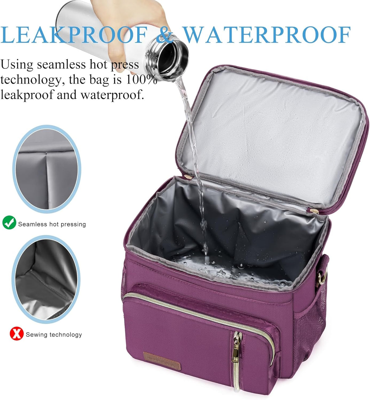 Lunch Bag for Women Men Double Deck Lunch Box - Leakproof Insulated Soft Large Lunch Cooler Bag, MIYCOO (Black,15L) - PuriLite