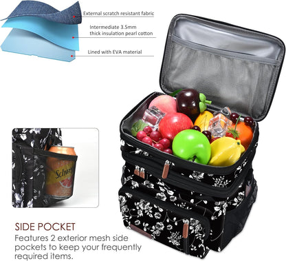 Lunch Bag for Women Men Double Deck Lunch Box - Leakproof Insulated Soft Large Lunch Cooler Bag, MIYCOO (Black,15L) - PuriLite