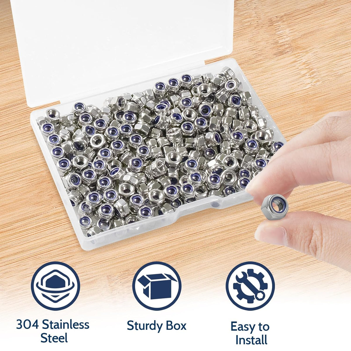 Vifmy 110 Pack 1/4"-20 Inch Lock Nuts,304 (A2-70) Stainless Steel Nylon Insert Locknuts,Standard Inch Thread Nylock Nuts for Bolts - PuriLite