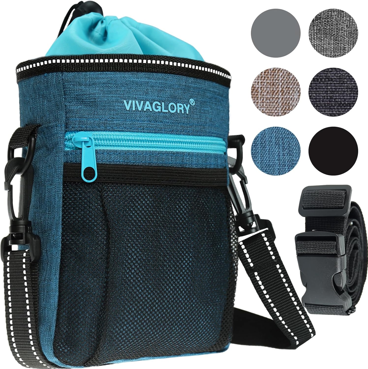 VIVAGLORY Dog Training Treat Pouch, 4Ways to Wear Dog Treat Bags, Built in Dog Waste Bag Dispenser Treats Training Bags with Reflective Adjustable Shoulder Strap, Heather Blue - PuriLite
