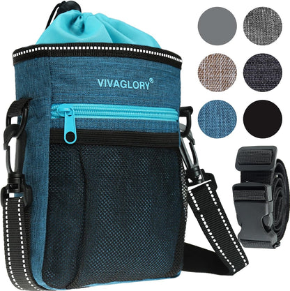 VIVAGLORY Dog Training Treat Pouch, 4Ways to Wear Dog Treat Bags, Built in Dog Waste Bag Dispenser Treats Training Bags with Reflective Adjustable Shoulder Strap, Heather Blue - PuriLite