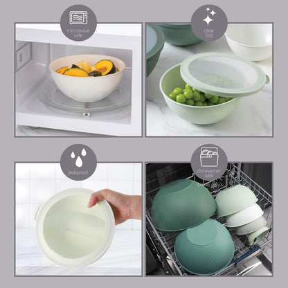 COOK WITH COLOR Mixing Bowls with TPR Lids - 12 Piece Plastic Nesting Bowls Set Includes 6 Prep Bowls and 6 Lids, Microwave Safe Mixing Bowl Set (Mint) - PuriLite