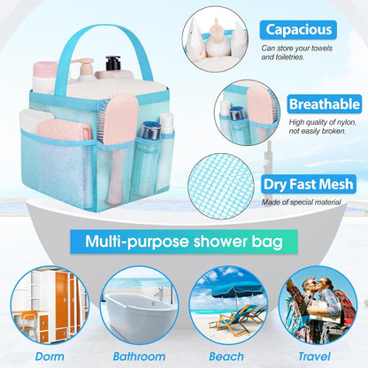 Attmu Mesh Shower Caddy Portable for College Dorm Room Essentials with 8 Pockets, Hanging Shower Caddy Basket Tote Bag Toiletry Accessories for Bathroom - PuriLite