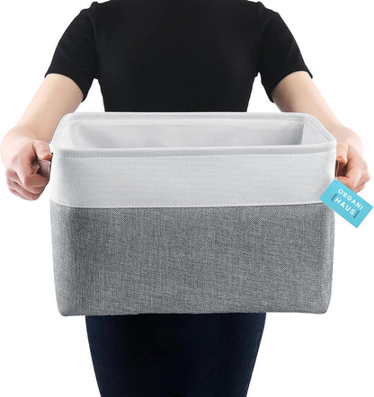 OrganiHaus Large Fabric Storage Baskets for Shelves 3 Pack, 15x11in Closet Storage Bins for Shelves, Cloth Baskets, Fabric Storage Cubes, Linen Closet Organizers, Fabric Basket, White Basket - PuriLite