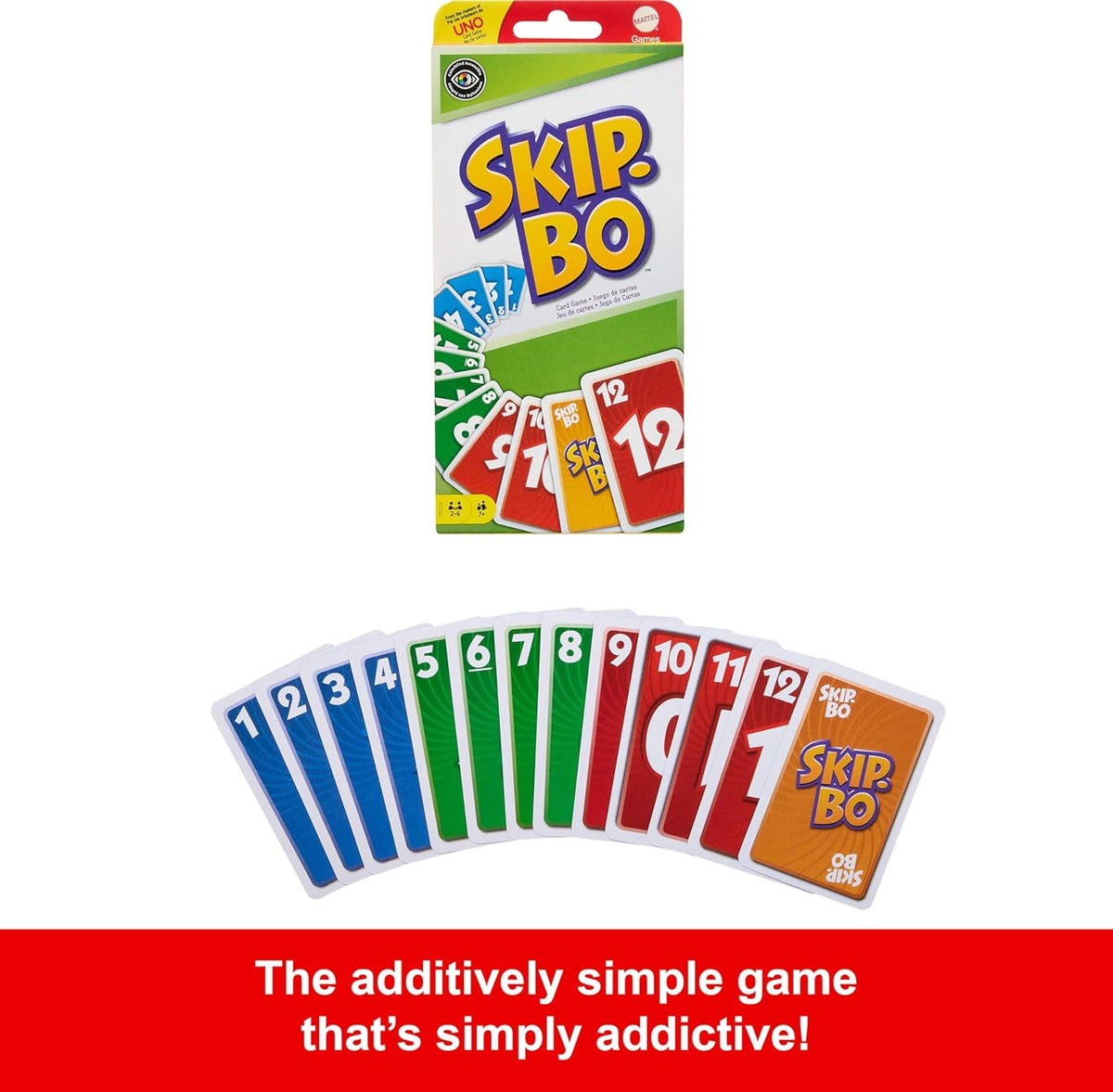 Mattel Games Skip-Bo Card Game for Kid, Adult & Family Nights, Color Blind Accessible Deck for 2 to 6 Players Ages 7+ - PuriLite