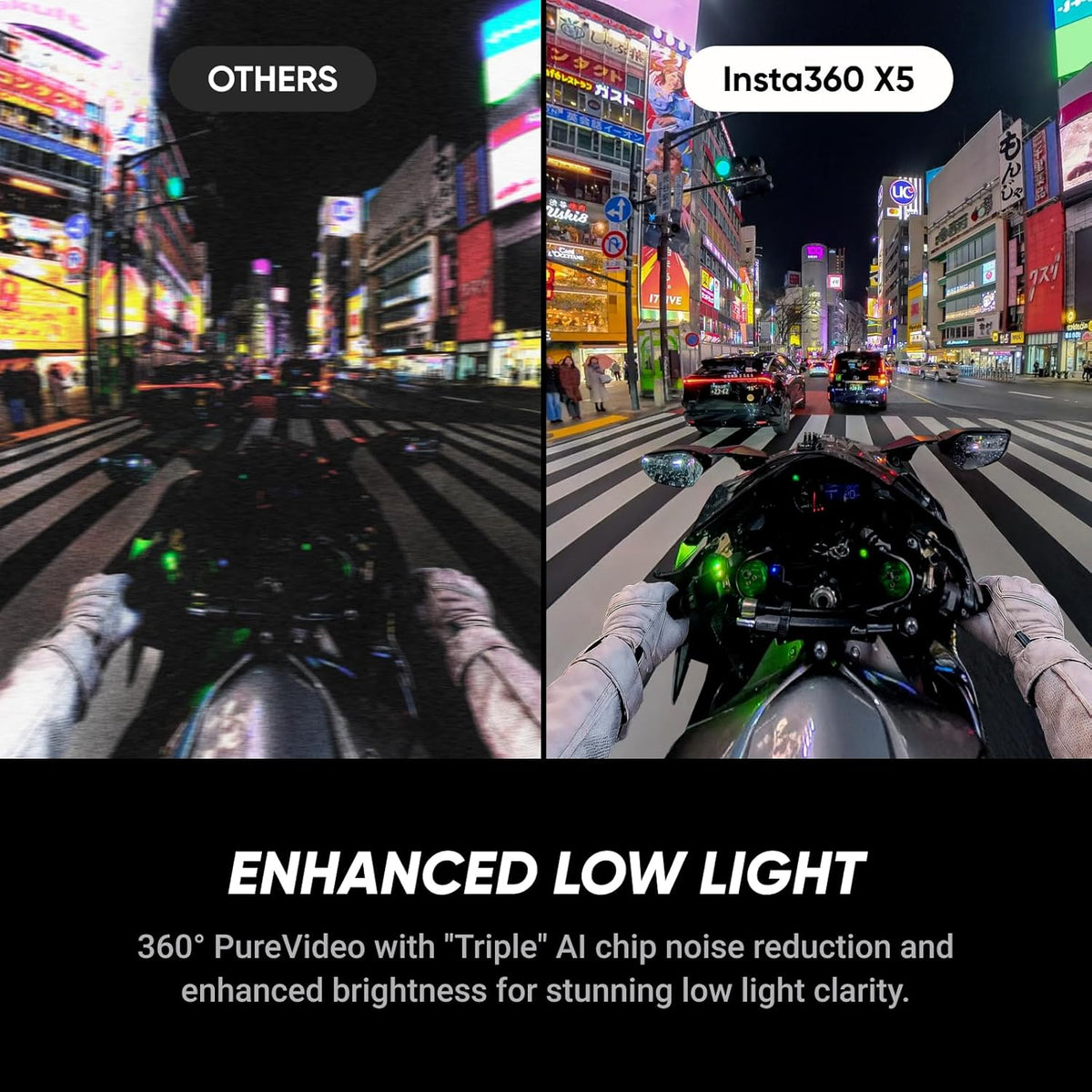 Insta360 X5 Essentials Bundle - Waterproof 8K 360° Action Camera, Leading Low Light, Invisible Selfie Stick Effect, Rugged and Replaceable Lens, 3-Hour Battery, Built-in Wind Guard, Stabilization - PuriLite