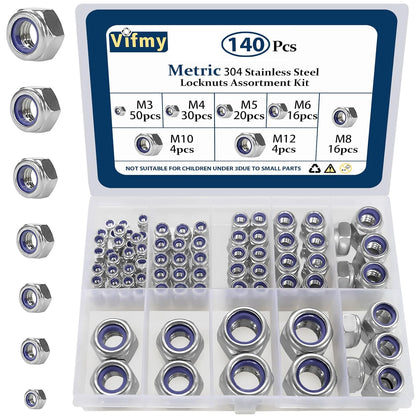 Vifmy 110 Pack 1/4"-20 Inch Lock Nuts,304 (A2-70) Stainless Steel Nylon Insert Locknuts,Standard Inch Thread Nylock Nuts for Bolts - PuriLite