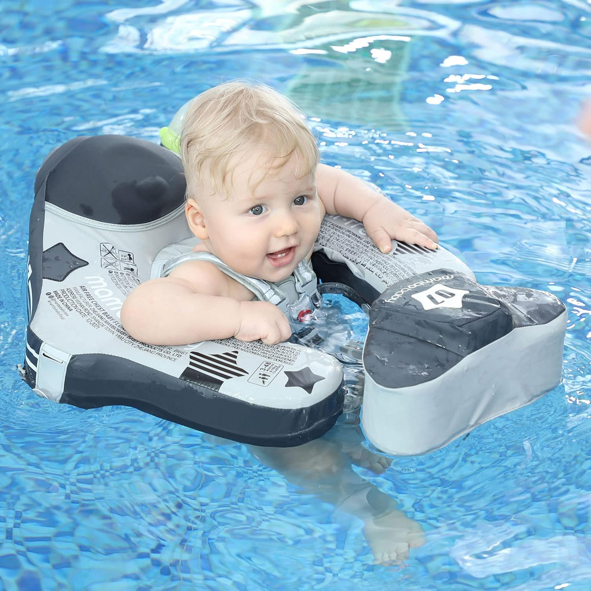 Mambobaby Baby Swim Float with Canopy, Non-Inflatable Solid Baby Float, Upgrade Soft Skin-Friendly Material Infant Swim Float - PuriLite