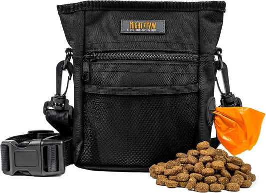 Mighty Paw Dog Treat Pouch 2.0 | Pet Training Hands-Free Snack Bag w/Strap. Holds 2 Cups Kibble, Poop Bags, Phone & Keys. Magnetic Clasp & Waist Belt Clip. Includes 1 Roll of Poop Bags - PuriLite