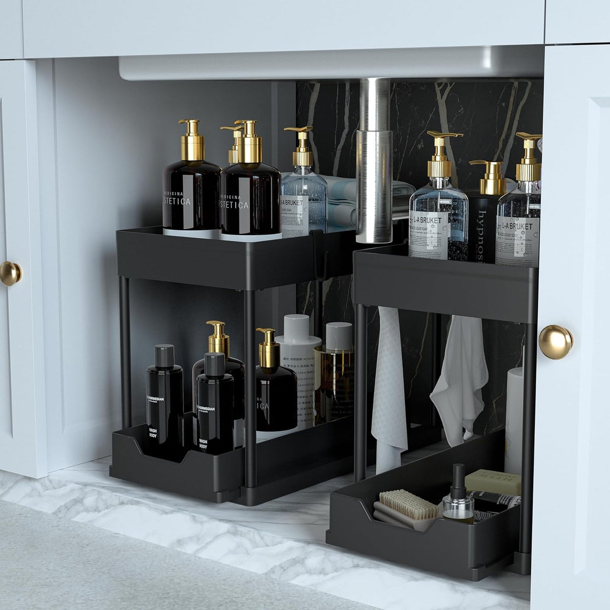 2-PACK Under Sink Organizers and Storage with Sliding Drawer，2-Tier Bathroom Under Sink Shelf Rack,Multi-Functional Cabinet Storage Space Saver For Kitchen/Bathroom/Bedroom/Office. - PuriLite