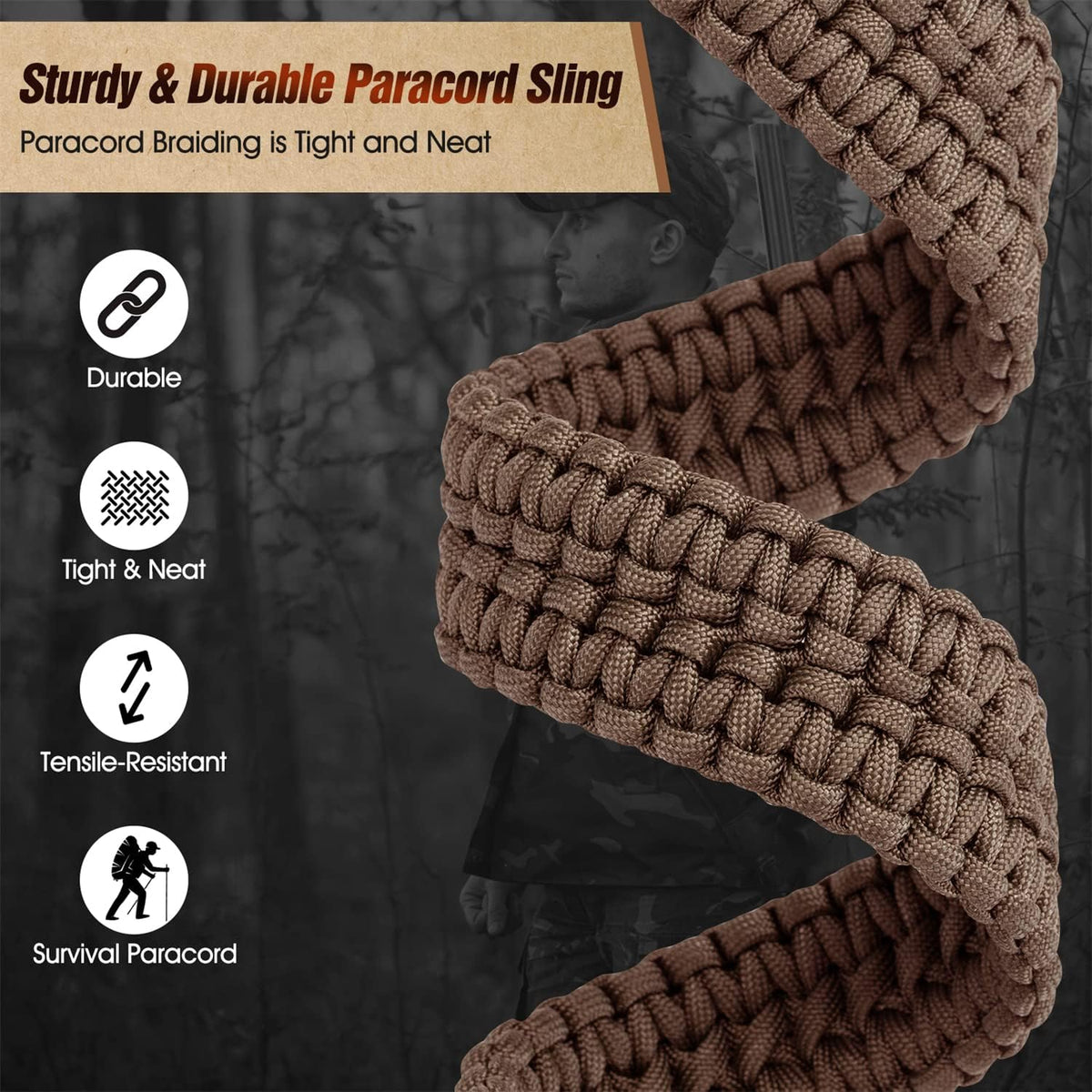 VVAAGG Two-Point Sling with Swivel, Non-Slip Paracord Sling with Adjustable Length Strap - PuriLite