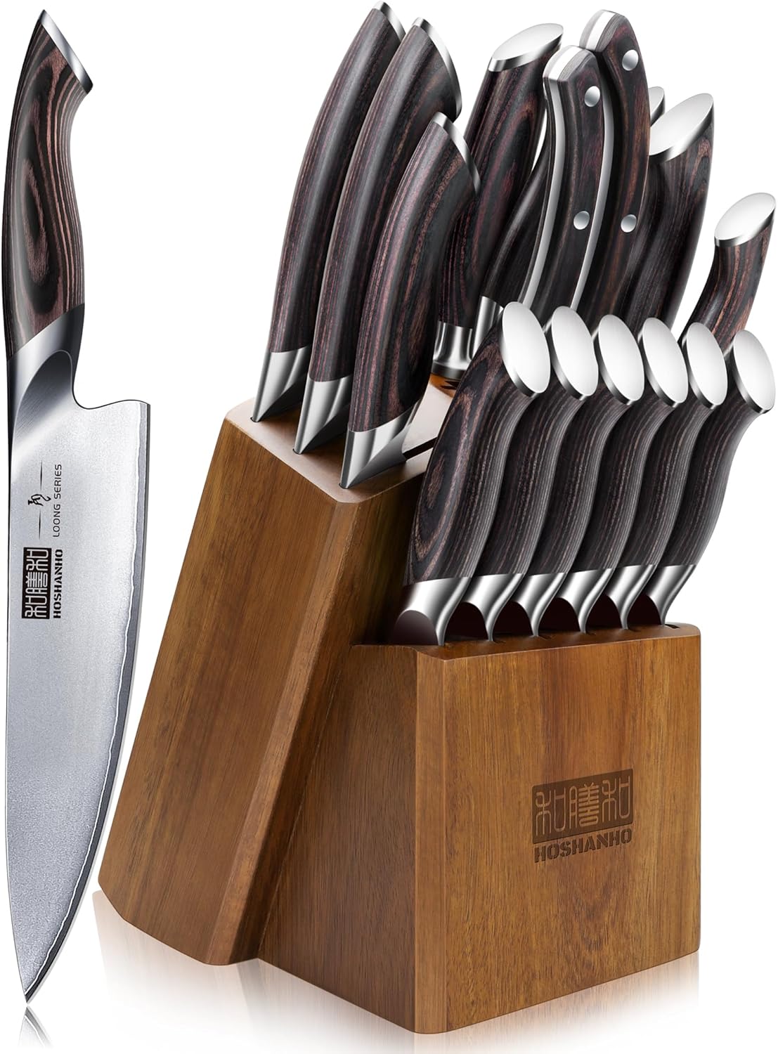 HOSHANHO 16-Piece Knife Set, Japanese High Carbon Stainless Steel Kitchen Knife Set, Ultra Sharp Chef Knife Block Set with Sharpener - PuriLite