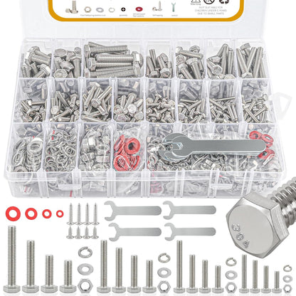 780pcs Hex Bolts and Nuts kit, 304 Stainless Steel M6 M5 M4 M3 Metric Bolt Assortment (Lock & Flat Washers), Stainless Steel Bolts and Nuts kit, Metric Screw Assortment - PuriLite
