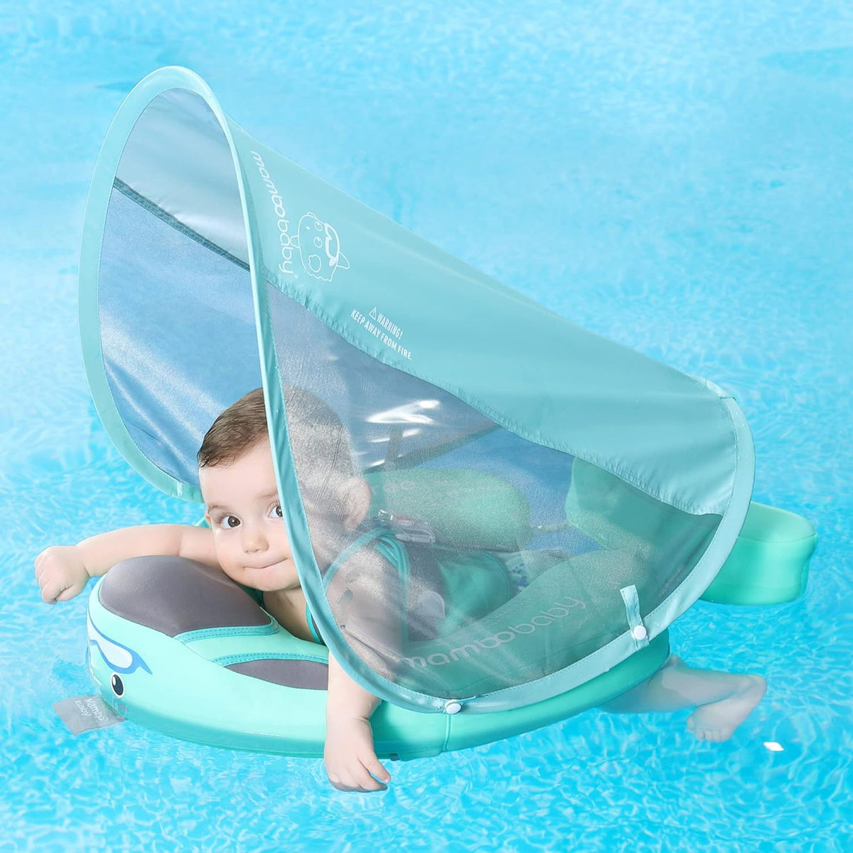 Mambobaby Baby Swim Float with Canopy, Non-Inflatable Solid Baby Float, Upgrade Soft Skin-Friendly Material Infant Swim Float - PuriLite