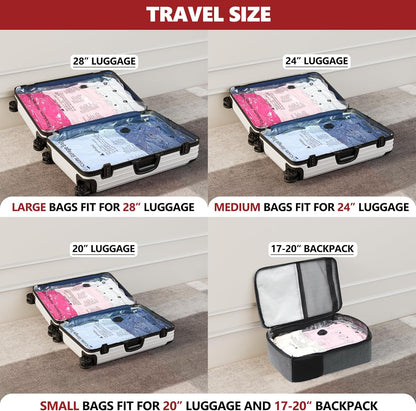 Travel Vacuum Storage Bags with Portable Electric Pump, 12-Pack Compression Packing Cubes for Suitcase and Backpack, Space Saver Vacuum Seal Bags for Clothing and Luggage Organization - PuriLite