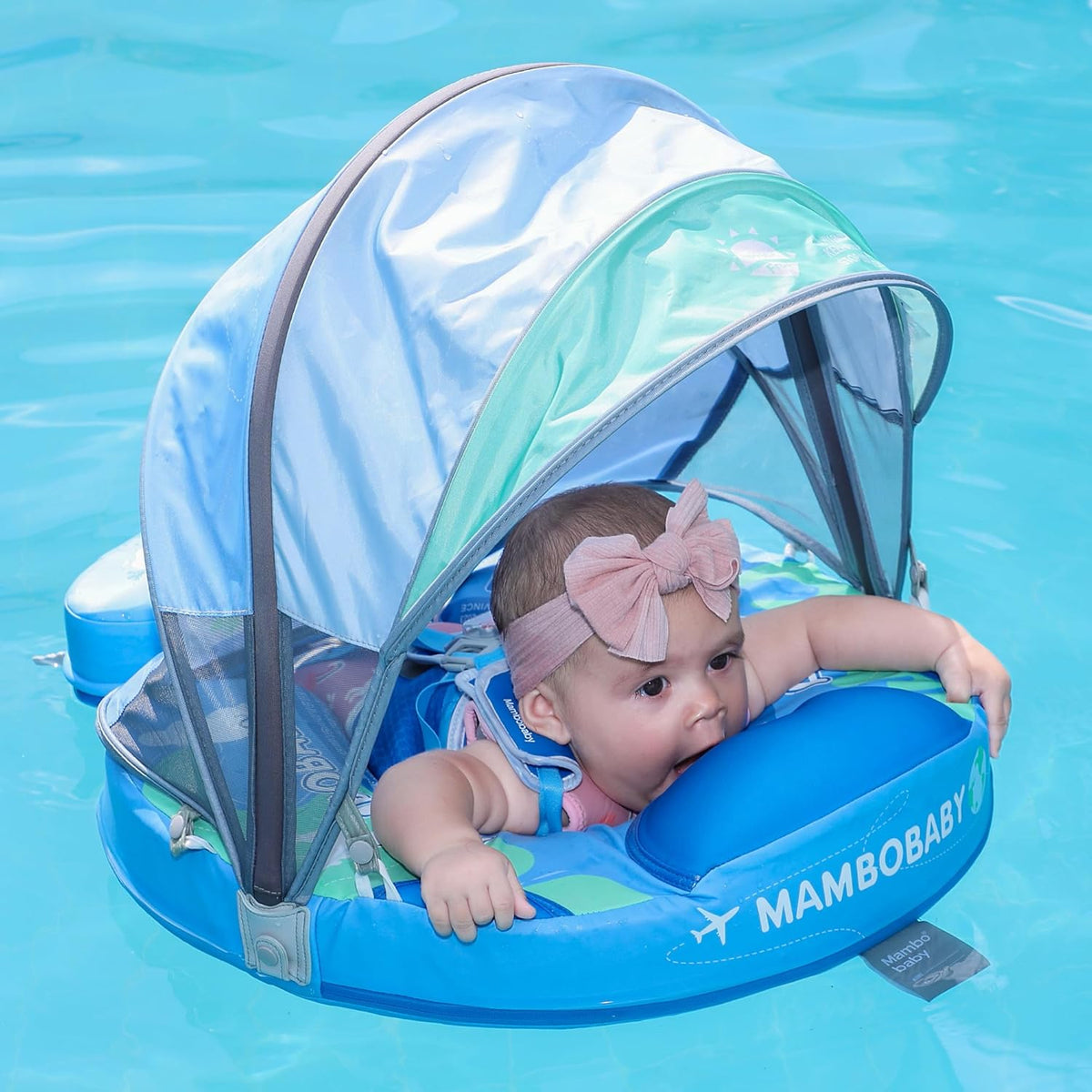 Mambobaby Baby Swim Float with Canopy, Non-Inflatable Solid Baby Float, Upgrade Soft Skin-Friendly Material Infant Swim Float - PuriLite