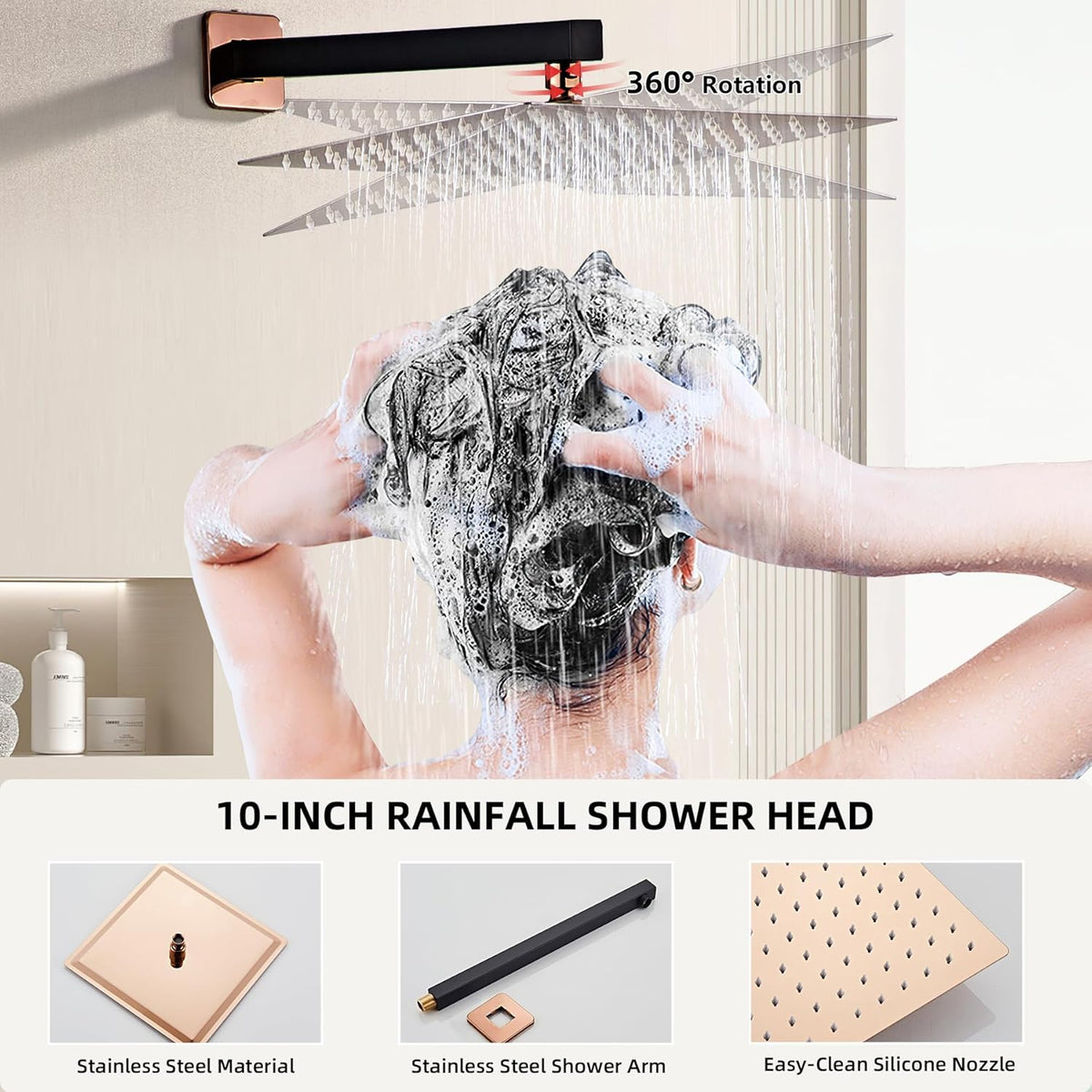 LCEVCGK Shower Faucet Set Complete Matte Black Shower System with 8 inch Square Rainfall Shower Head 3-Function Handheld Shower Waterfall Bathtub Spout Rain Shower Combo Set Bathroom Wall Mounted - PuriLite