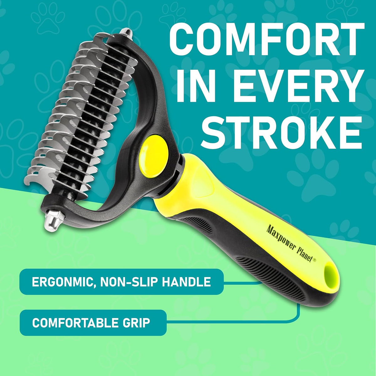 Maxpower Planet Pet Grooming Brush - Double Sided Shedding, Dematting - Undercoat Rake for Dogs - Dog Grooming Brush - Deshedding Brush for Dogs - Dog Brush, Cat Brush, Reduce Shedding by 95%, Black - PuriLite