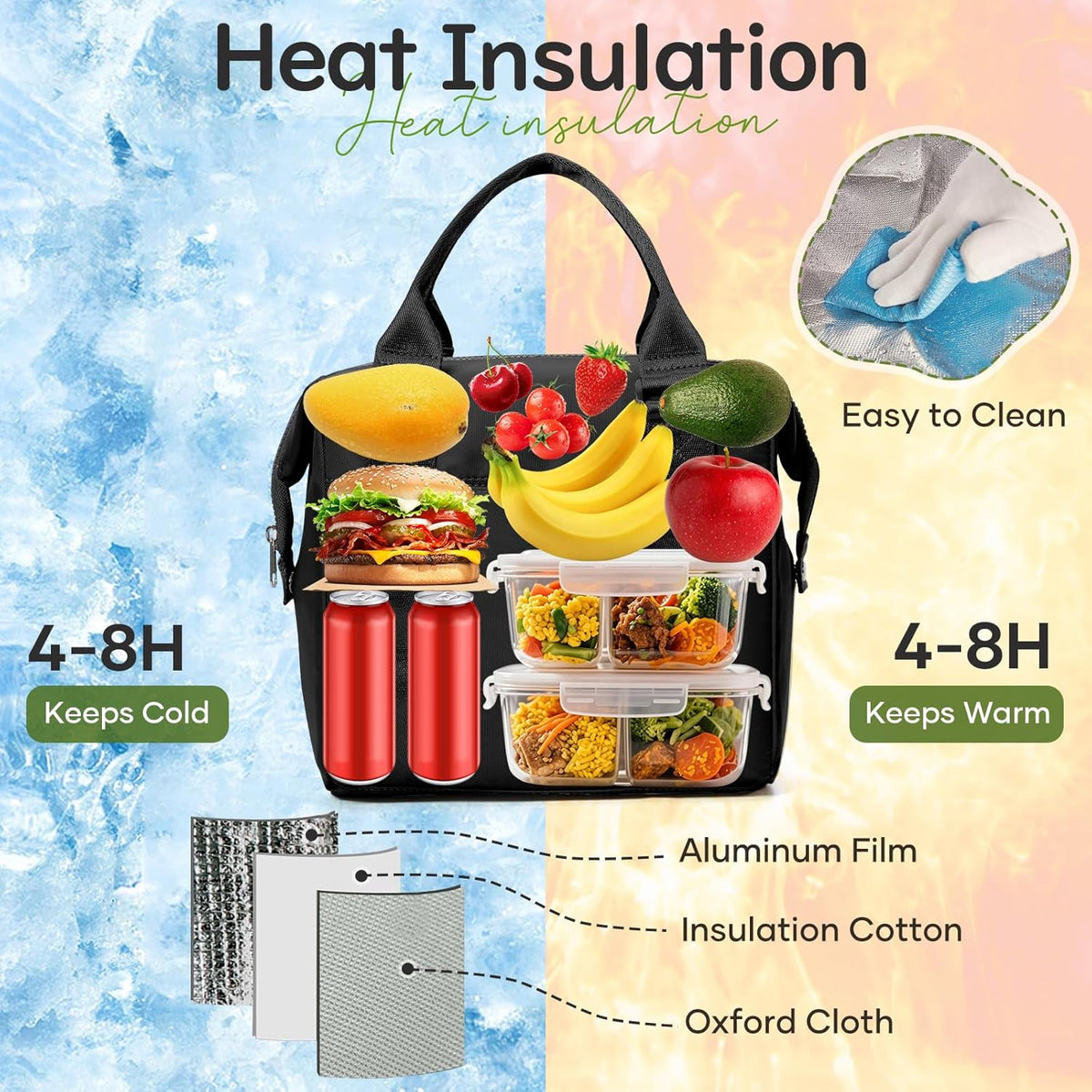 Lunch Bag Insulated Lunch Box Leakproof Lunch Tote Bags for Women Men,Portable Thermal Cooler Bag Lunch Containers with Shoulder Strap for Work, Family, Picnic, School, Outdoor,BBQ C2-Pinkpurple - PuriLite