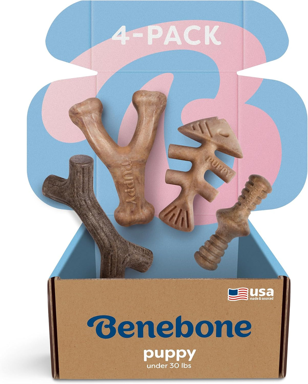 Benebone 4-Pack Durable Dog Chew Toys for Aggressive Chewers, Real Flavors, Made in USA, Medium - PuriLite