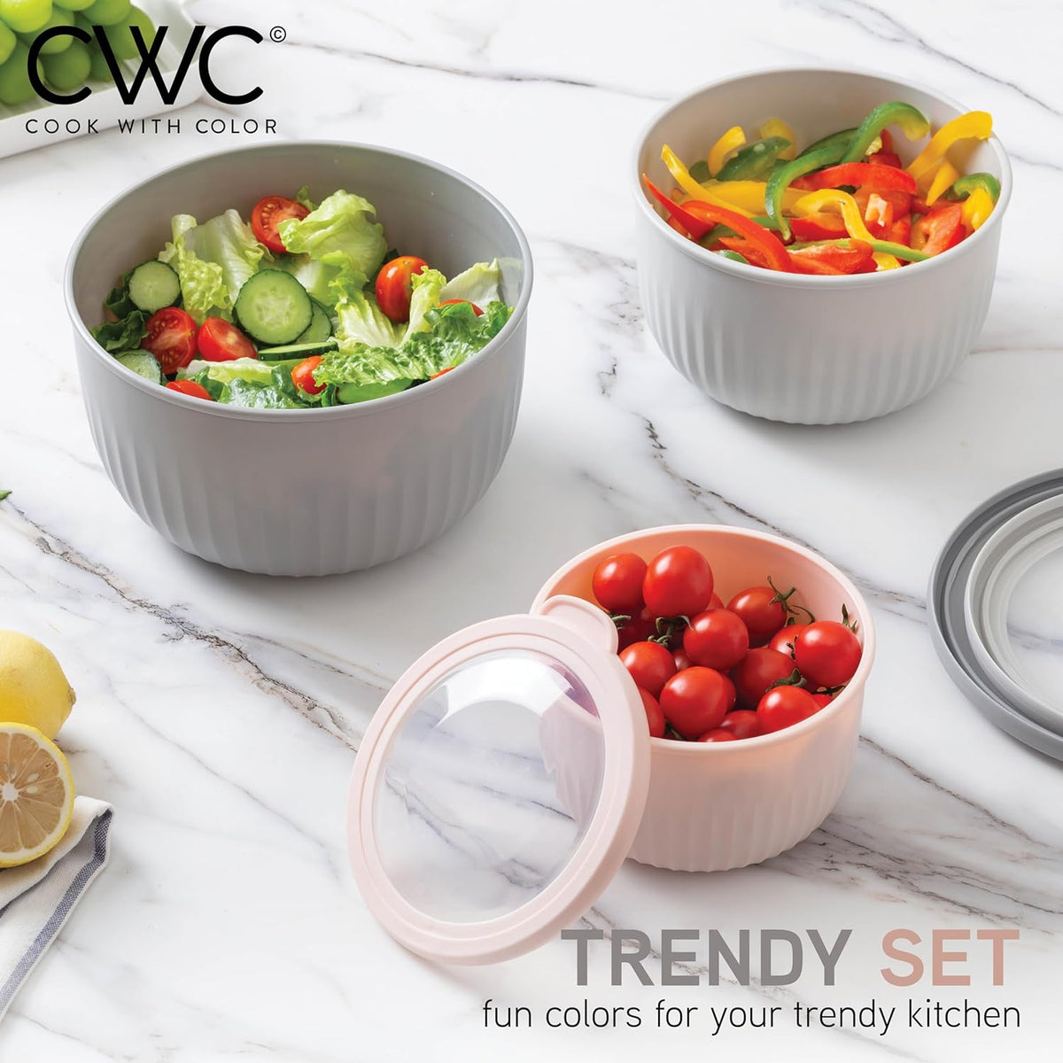 COOK WITH COLOR Prep Bowls with Lids- 8 Piece Nesting Plastic Small Mixing Bowl Set with Lids (Teal Ombre) - PuriLite