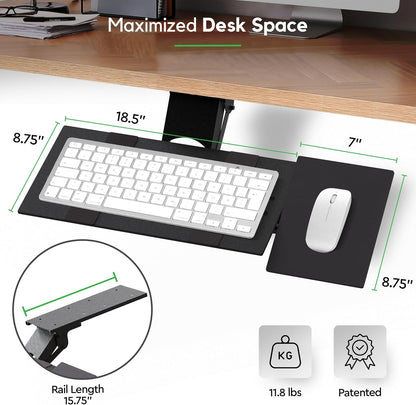 KT1 Ergonomic Under-Desk Computer Keyboard Tray. Adjustable height angle negative tilt sliding pull out drawer platform swivels 360 slides office products furniture desktop accessories with mouse pad