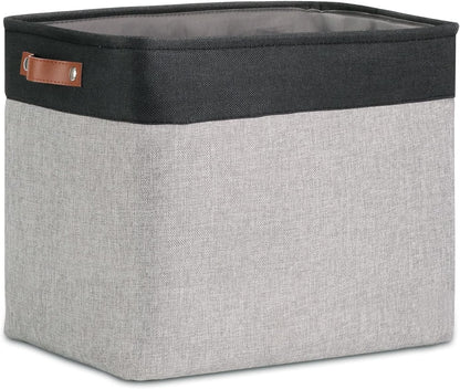 DULLEMELO Storage Baskets for Shelves, Fabric Collapsible Rectangular Storage Bins for Shelves, Closets, Nursery, Home, Office, Empty Gift Baskets (White&Teal) - PuriLite