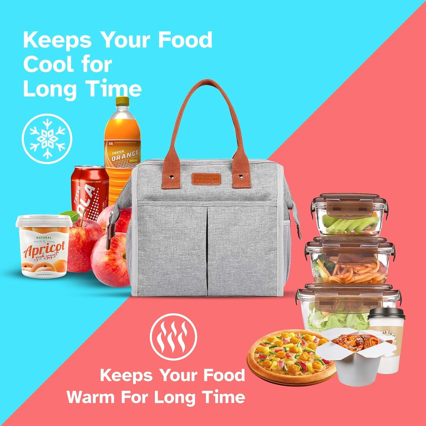 Lunch Bag for Women & Men, Insulated Lunch Box Cooler Tote Bags, Adult Reusable Lunch Boxes with Water Resistant for Work, Travel and Picnic (Grey) - PuriLite