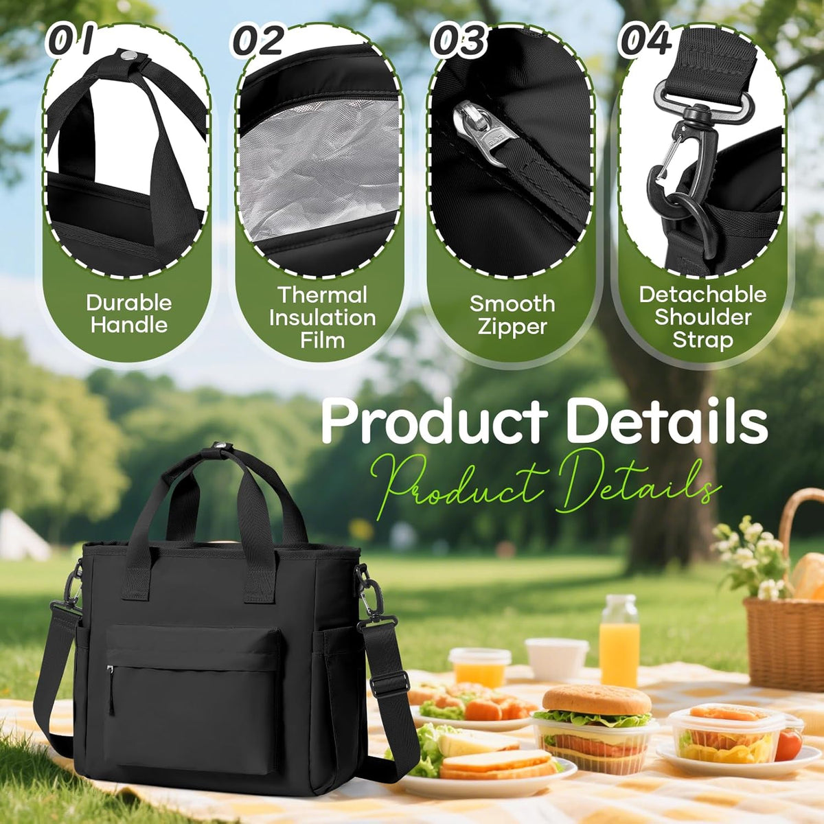 Lunch Bag Insulated Lunch Box Leakproof Lunch Tote Bags for Women Men,Portable Thermal Cooler Bag Lunch Containers with Shoulder Strap for Work, Family, Picnic, School, Outdoor,BBQ C2-Pinkpurple - PuriLite