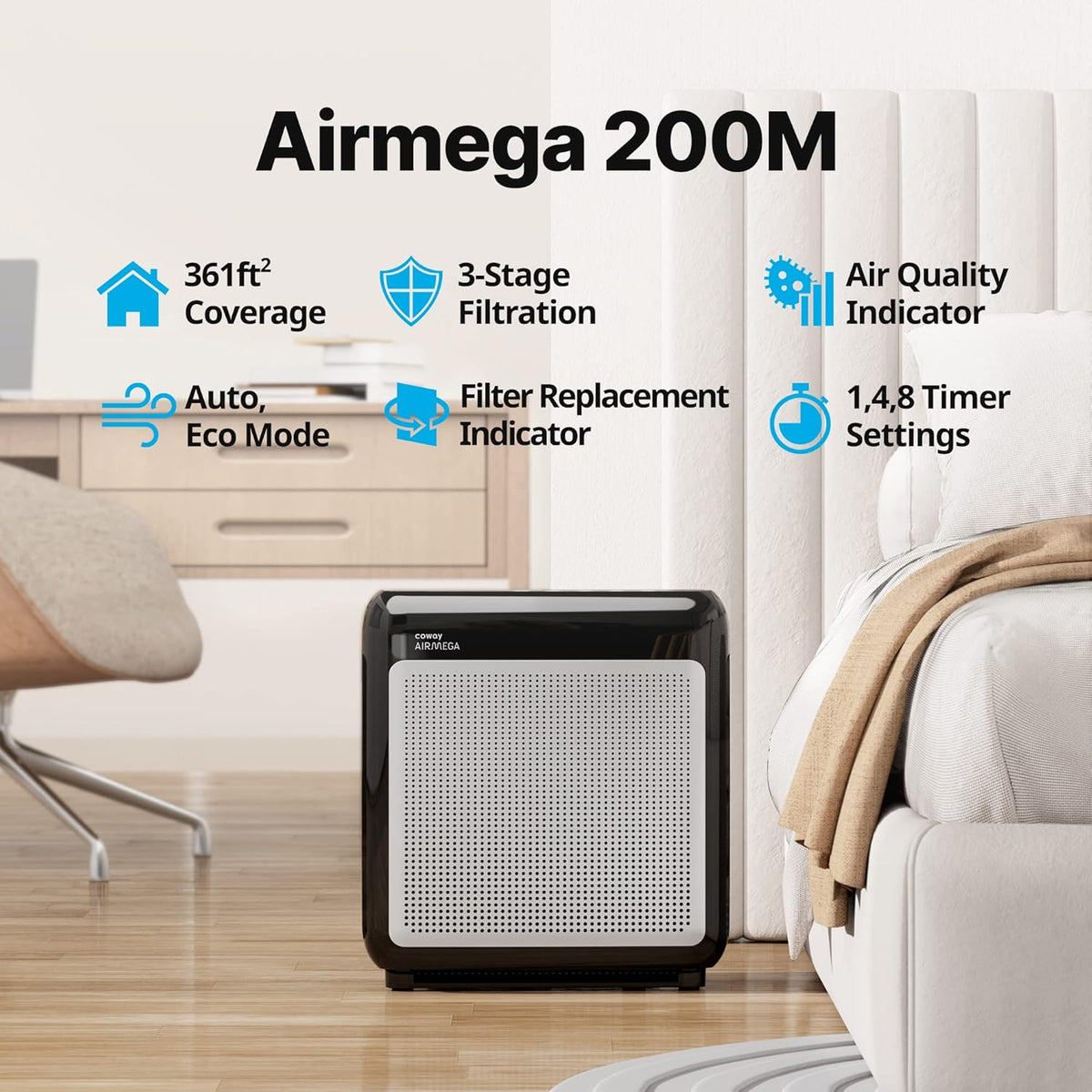 Coway Airmega AP-1512HHS App-Enabled Smart Technology, Compatible with Amazon Alexa True HEPA Air Purifier, Black/Bronze - PuriLite