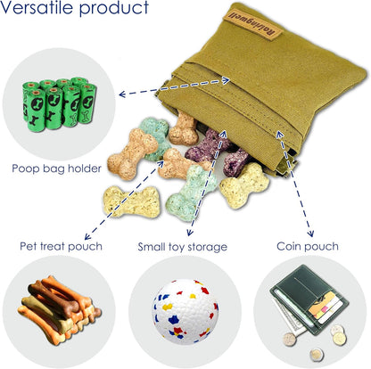 Raisingwell Dog Treat Pouch, Black Pocket Sized Pet Training Pouch, Cotton Fabric, Hand Free Dog Walking Bag with Carabiner, Self-Closing Pet Feed Snack Reward, for Pet Puppy Travel or Outdoor Use - PuriLite