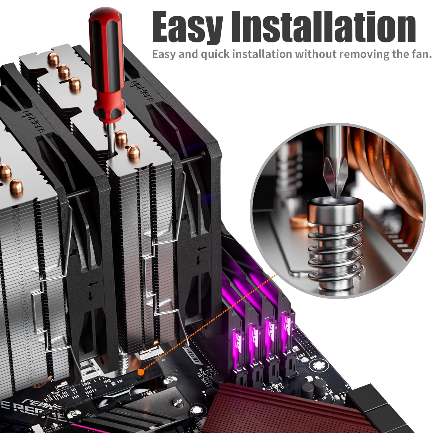 upHere D6SEC CPU Cooler, Intel LGA2011,LGA2066, LGA1700,AMD AM5/AM4/Ryzen 120mm,Dual Towers,5V ARGB - PuriLite