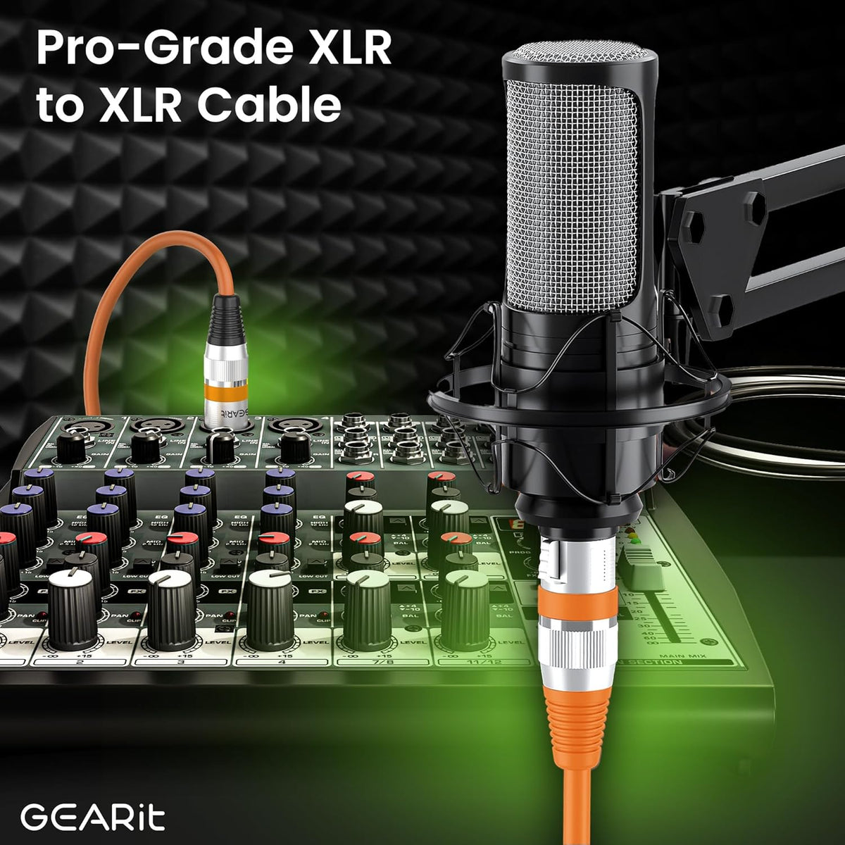 GEARit XLR Male to Female Microphone Cable (10 Feet, 6-Pack) 3-Pin Balanced Shielded Mixer, Recording Studio, Podcast - Black - PuriLite
