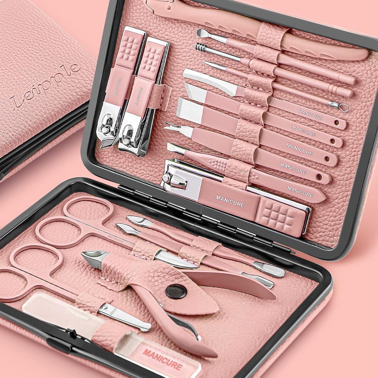 Manicure Set Professional Pedicure Kit Nail Clippers Kit - 18 Pcs Nail Care Tools - Grooming Kit with Luxurious Upgraded Travel Case (Blue) - PuriLite