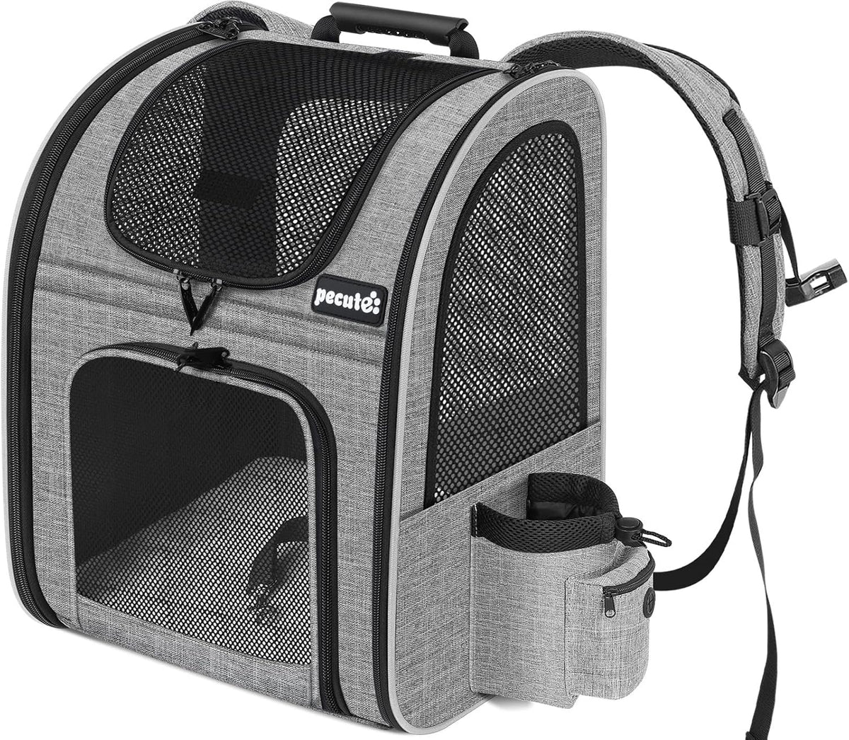 Pecute Cat Backpack with Breathable Mesh, Dog Backpack Carrier with Multi-Pockets for Cats Puppies, Pet Backpack Carrier for Travel Hiking Camping Outdoor （Gray） - PuriLite