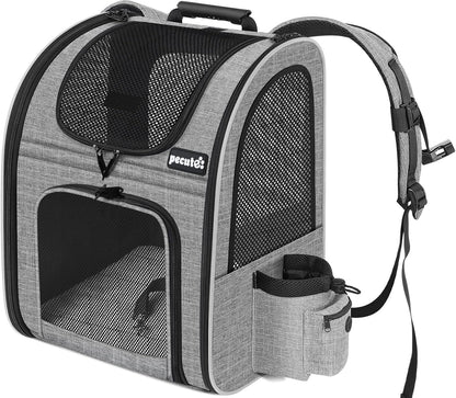 Pecute Cat Backpack with Breathable Mesh, Dog Backpack Carrier with Multi-Pockets for Cats Puppies, Pet Backpack Carrier for Travel Hiking Camping Outdoor （Gray） - PuriLite