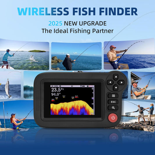 Portable Sonar Fish Finder, Rechargeable Castable Wireless Fish Finders, Kayak Fishfinder with 105° Beam Angle and TFT LCD Display, 2.6-164 FT of Boat Depth Finder for Shore, Sea ＆ Ice Fishing - PuriLite