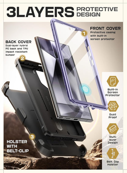 SUPCASE Unicorn Beetle Pro Case for Samsung Galaxy S23 Ultra 5G (2023), [Extra Front Frame] Full-Body Dual Layer Rugged Belt-Clip & Kickstand Case with Built-in Screen Protector (Black) - PuriLite