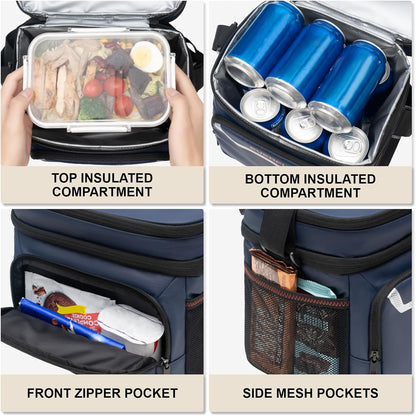 EVERFUN Cooler Bag Insulated Beach Cooler Lunch Bag Box for Men Women Dual Compartments Collapsible Waterproof Leak-Proof for Travel Work Picnic - PuriLite