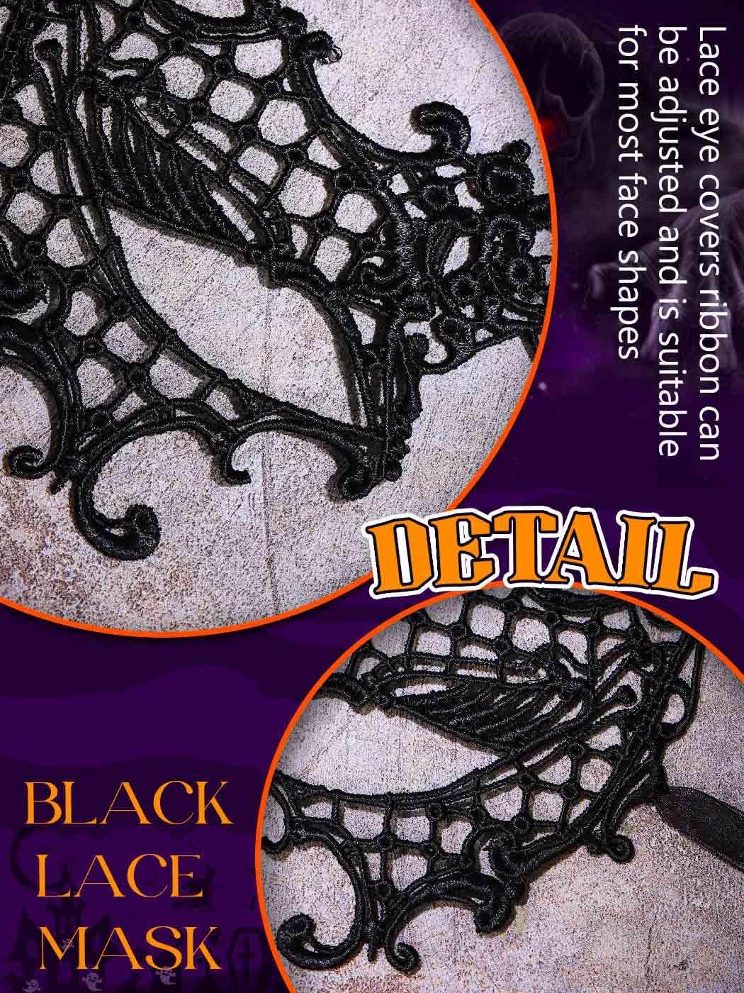 EASEDAILY Lace Masquerade Mask for Women Black Halloween Costume Eye Mask for Women - PuriLite