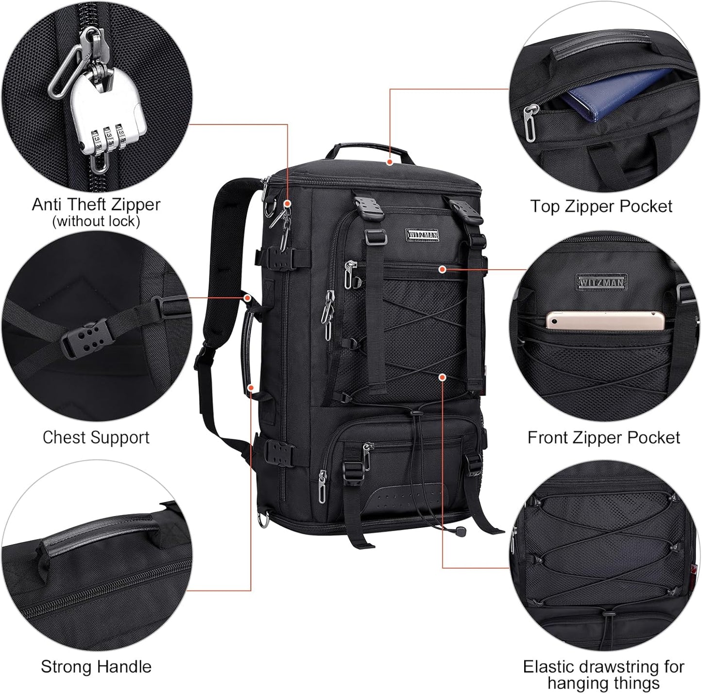 WITZMAN Travel Backpack for Men Large Carry on Backpack Convertible 3 in 1 Bags with Shoe Compartment Fit 17 Inch Laptop(B689 Silvery Grey) - PuriLite