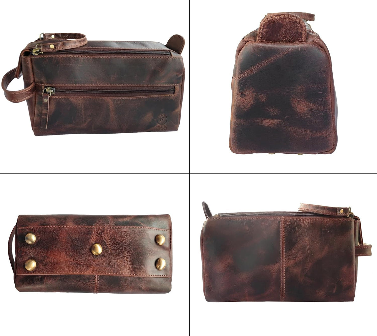 Genuine Leather Travel Toiletry Bag - Hygiene Organizer Dopp Kit by Rustic Town - PuriLite
