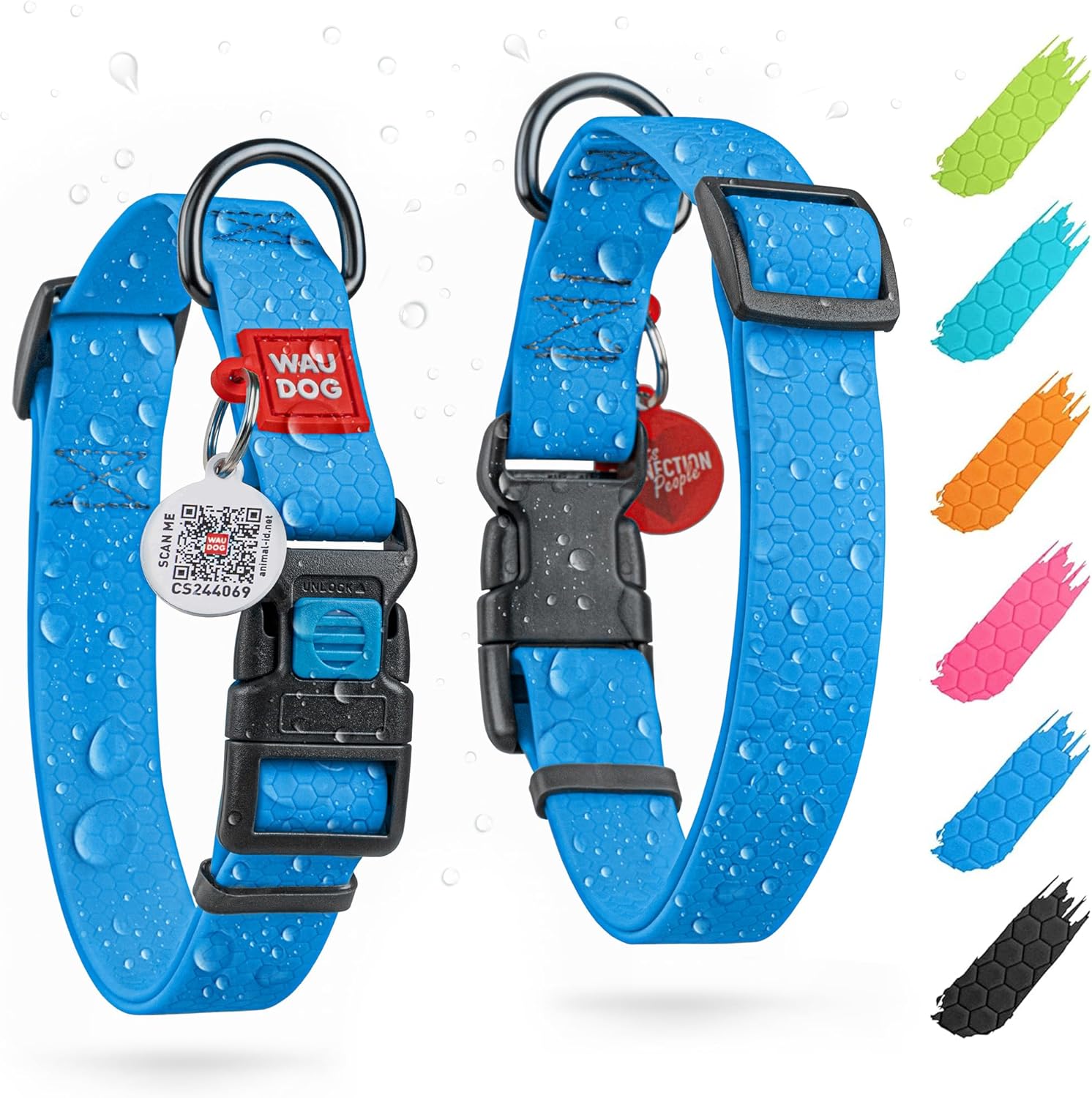 Waterproof Dog Collar - Adjustable Glow Dog Collar for Large Dogs, Small and Medium Dogs - Heavy Duty Dog Collars with Durable Metal Clasp and QR Dog Tag - Glow in The Dark Dog Collars - PuriLite