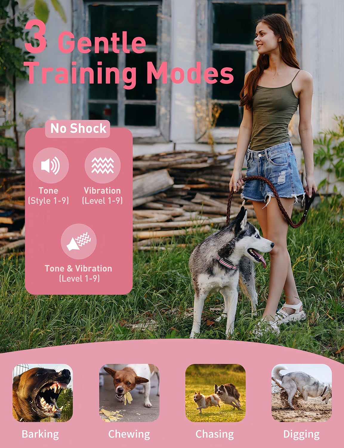 DOGLinsen No Shock Dog Training Collar with Remote 3300ft Range, Vibrating Dog Collar, Vibration Collar for Small Medium Large Dogs, 9 Style Tones and Vibration Collar - PuriLite