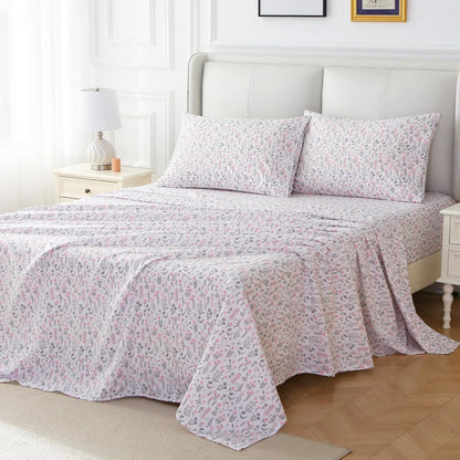 Viviland Floral Queen Sheet Set - 4 Piece Vintage Pink & Yellow Flower Patterned Bed Sheets - Soft, Breathable Microfiber Sheets with Deep Pocket, Non-Slip Fitted Sheets & Pillowcases - PuriLite